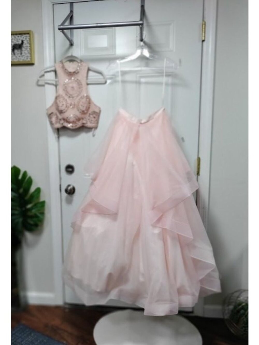 Pink  Princess Prom Dress Size XS Barbiecore Tulle Skirt Embellished Crop Top - Picture 2 of 16